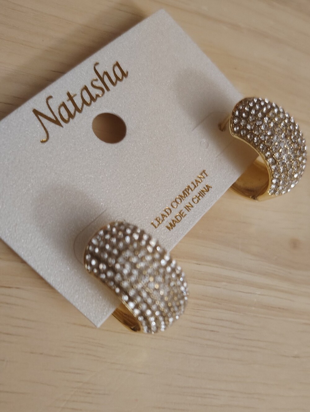 Natasha Sparkling Crystal Bling Gold Chunky Cuff Huggie Click Earrings Y2k